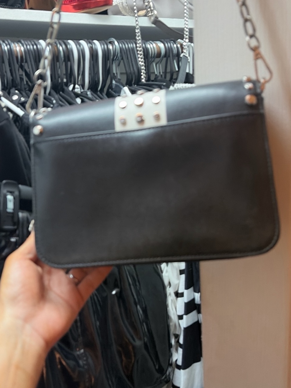 Michael Kors Black and White Studded Leather Crossbody with Silver Hardware - Picture 2 of 5